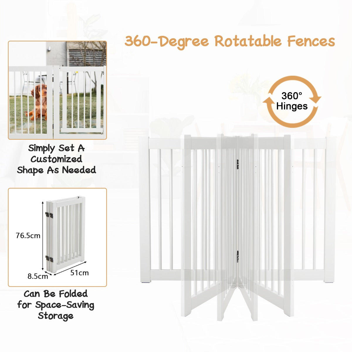 4 Panel Folding Dog Fence with Walk Through Door-White