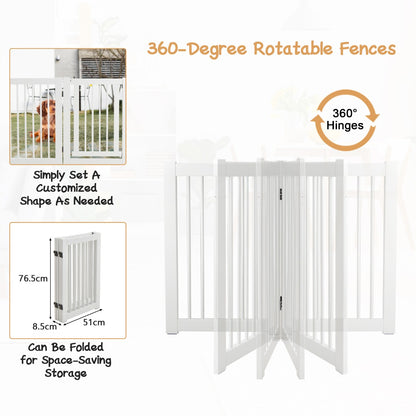 4 Panel Folding Dog Fence with Walk Through Door-White