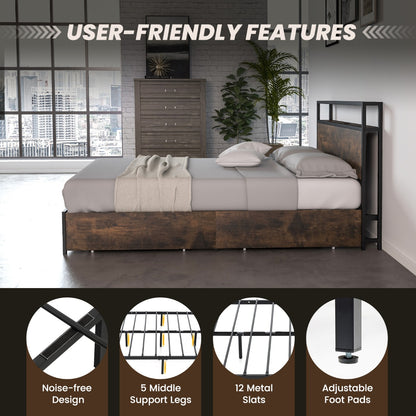 Queen Bed Frame with Smart LED Lights & Storage Headboard