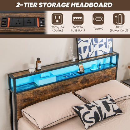 Queen Bed Frame with Smart LED Lights & Storage Headboard