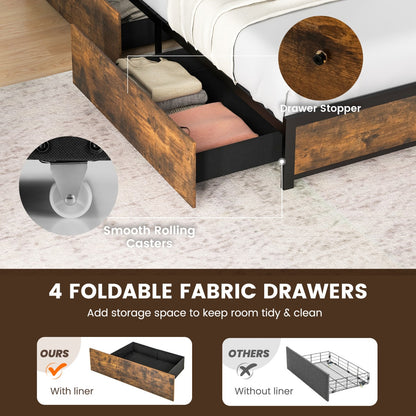 Queen Bed Frame with Smart LED Lights & Storage Headboard