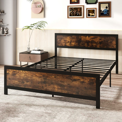 Queen Size Metal Bed Frame with Headboard and Footboard-Queen