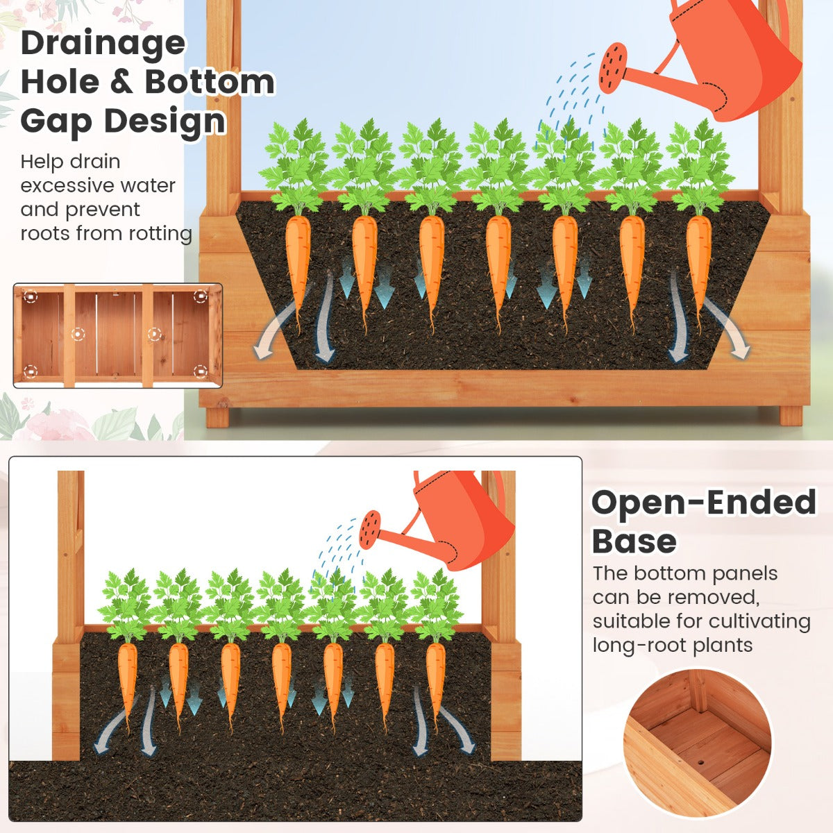 Waterproof painted fir wood surface is easy to clean with a damp cloth for simple garden maintenance