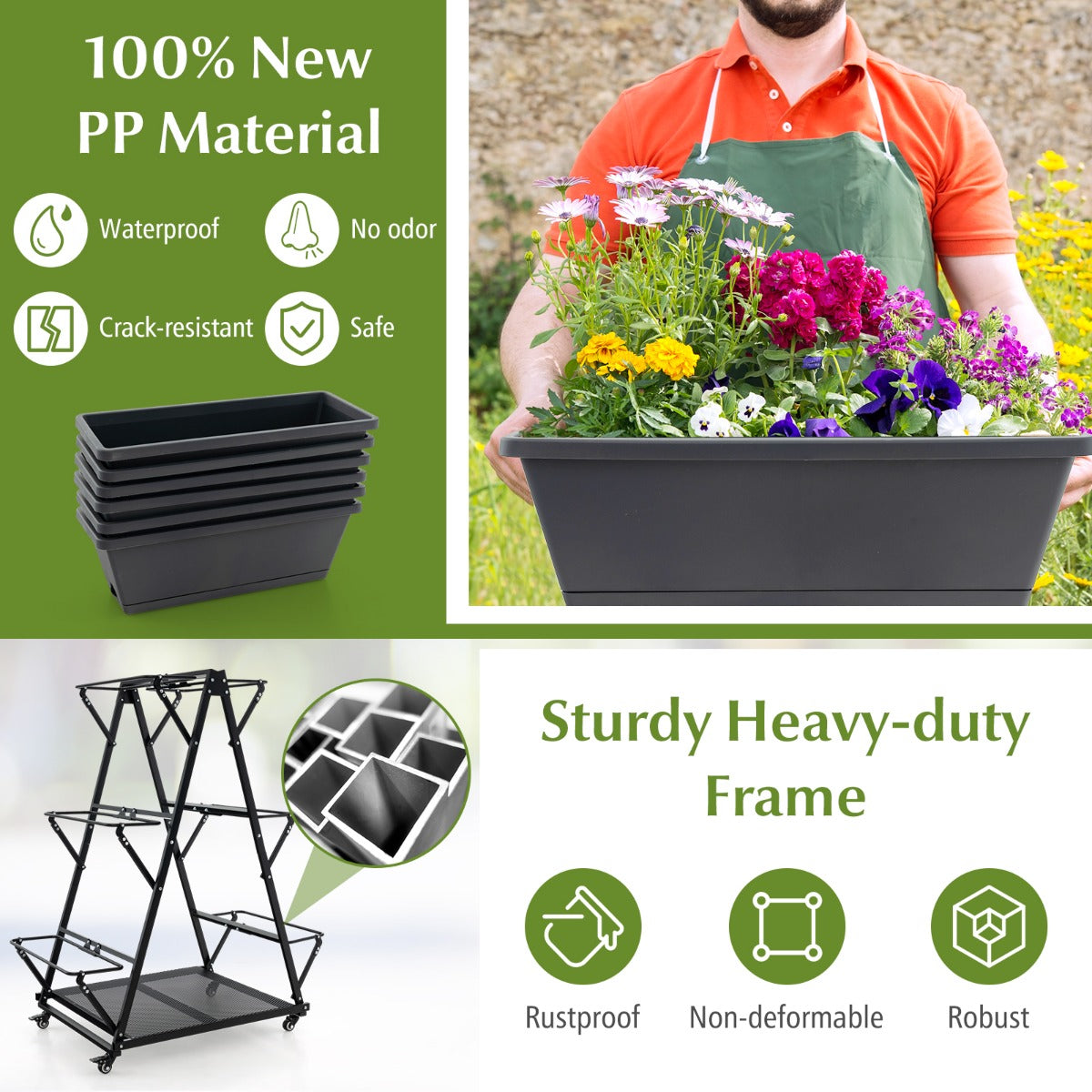 Space-saving elevated planter is ideal for balconies, patios, backyards, decks, and apartments