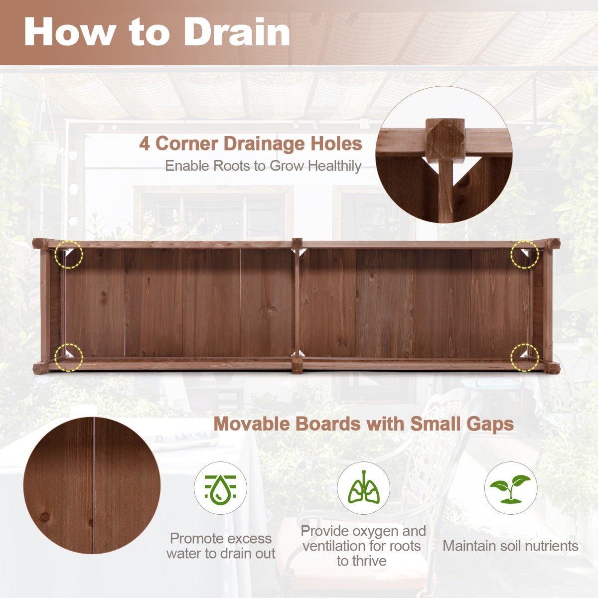 Spacious raised planting bed offers practical drainage, soil control and organized cultivation