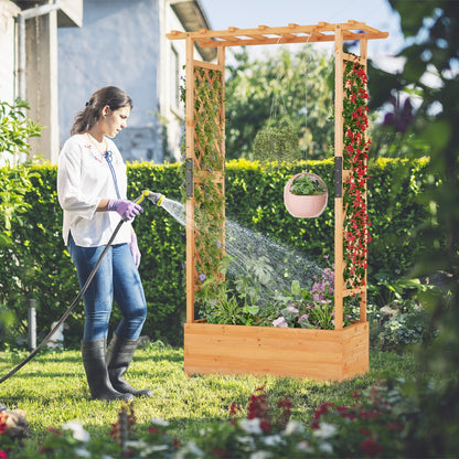 Costway Raised Garden Bed with Arch Trellis for Vine Climbing Plant Flower-S