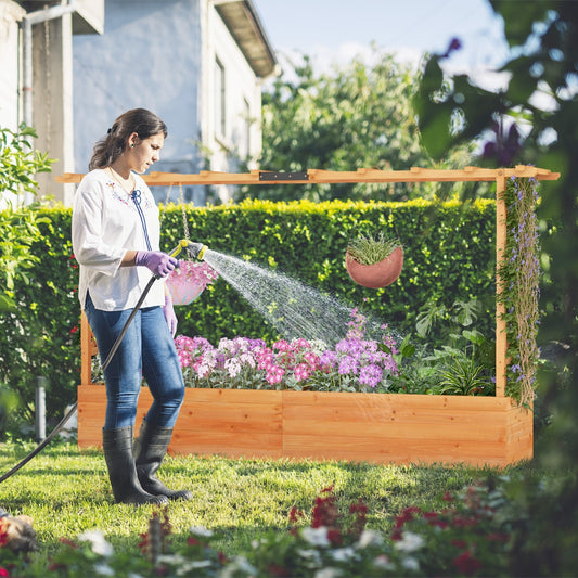 Costway Raised Garden Bed with Arch Trellis for Vine Climbing Plant Flower-M