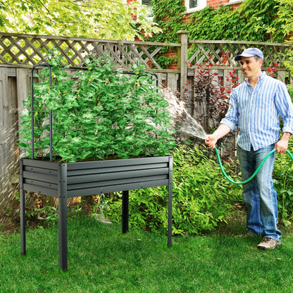 3-in-1 Raised Garden Bed with Greenhouse Cover and Trellis for Flower Herb Vegetable-Grey