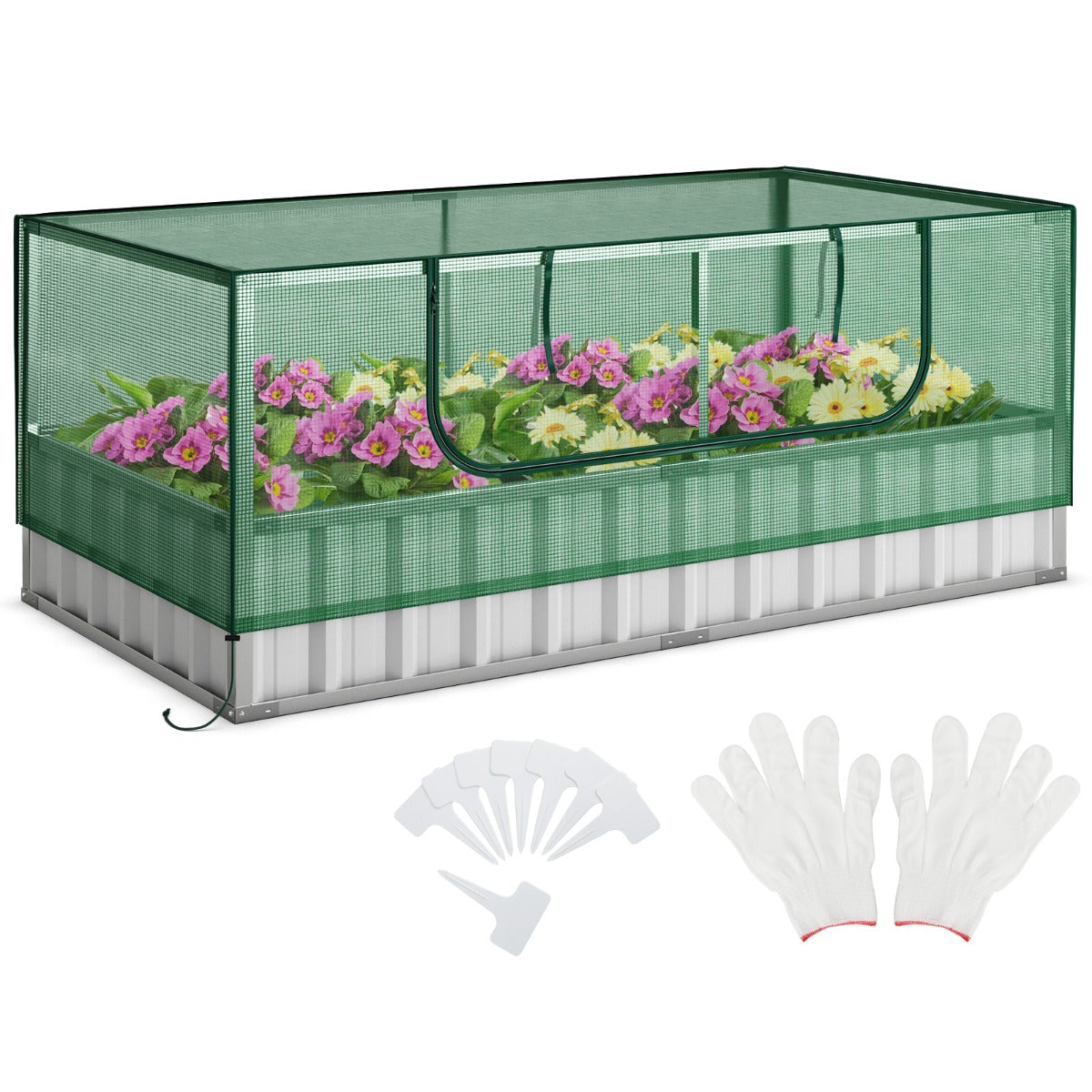 Galvanized Raised Garden Bed with Mini Greenhouse Cover for Herbs, Vegetables, Fruits