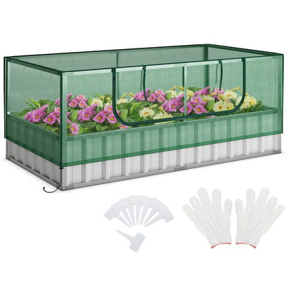 Galvanized Raised Garden Bed with Mini Greenhouse Cover for Herbs, Vegetables, Fruits