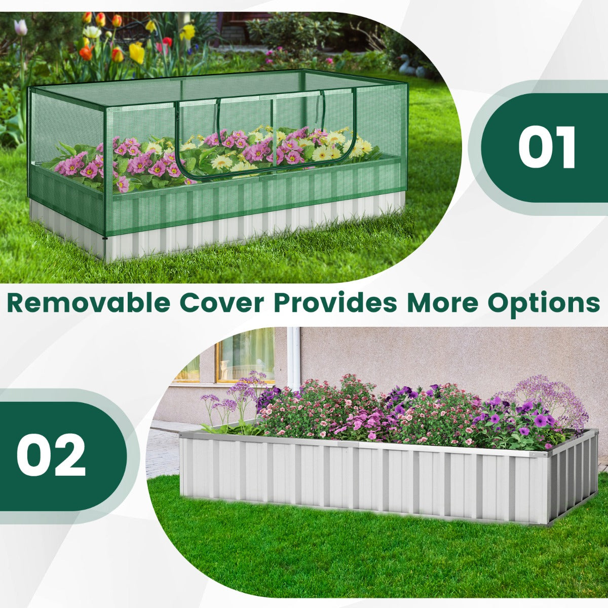 Galvanized Raised Garden Bed with Mini Greenhouse Cover for Herbs, Vegetables, Fruits