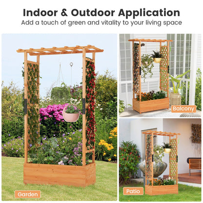 Costway Raised Garden Bed with Arch Trellis for Vine Climbing Plant Flower-S