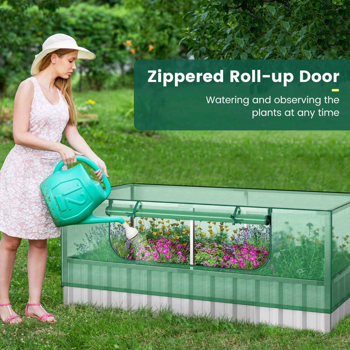 Galvanized Raised Garden Bed with Mini Greenhouse Cover for Herbs, Vegetables, Fruits