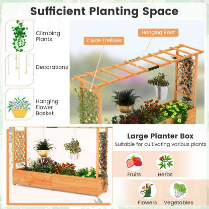 Costway Raised Garden Bed with Arch Trellis for Vine Climbing Plant Flower-M