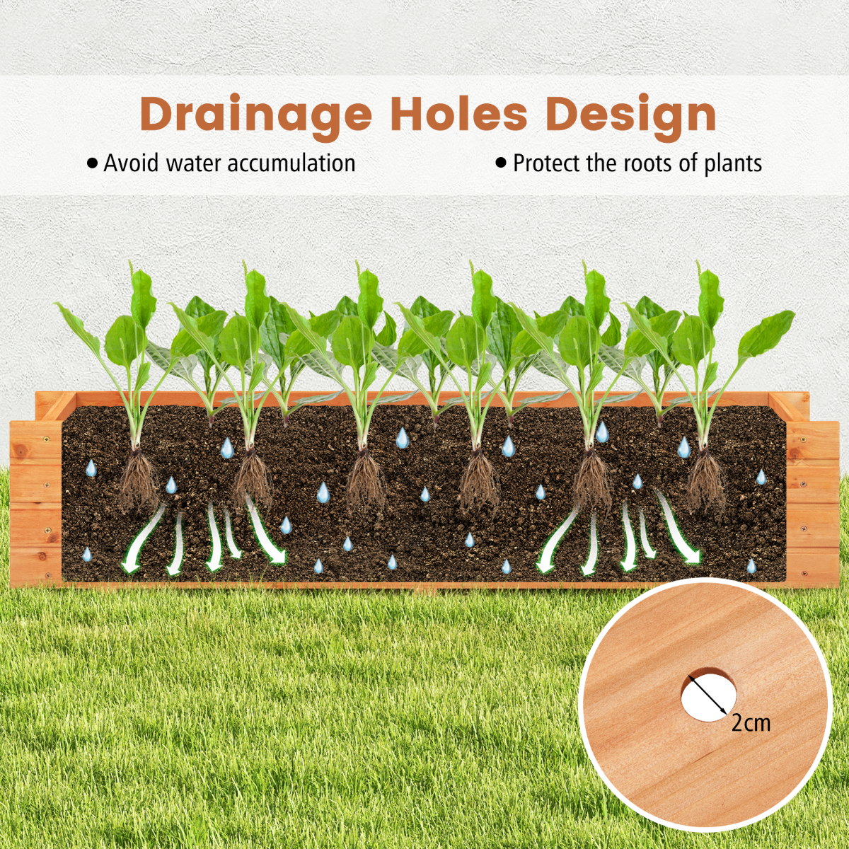 Raised Garden Bed with Drainage Holes for Vegetables, Fruits, Herbs