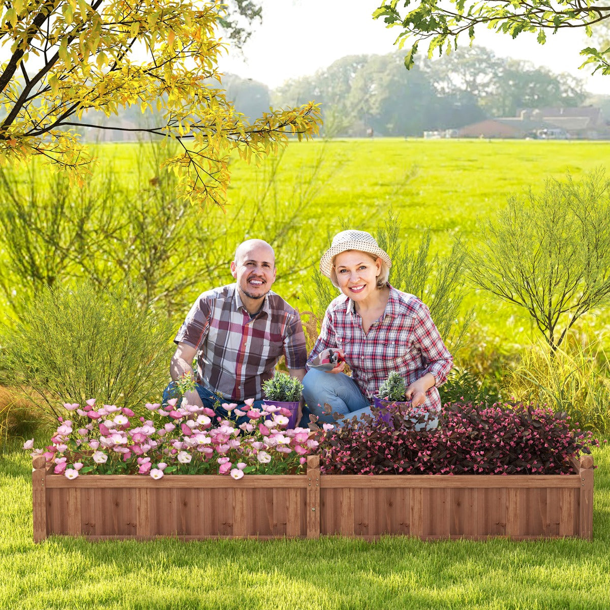 Elevated planter box keeps the base dry and supports a longer outdoor service life