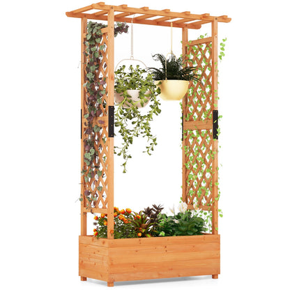 Costway Raised Garden Bed with Arch Trellis for Vine Climbing Plant Flower-S