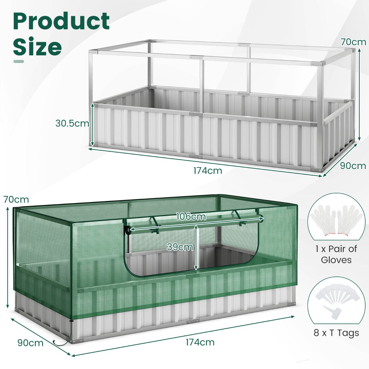 Galvanized Raised Garden Bed with Mini Greenhouse Cover for Herbs, Vegetables, Fruits