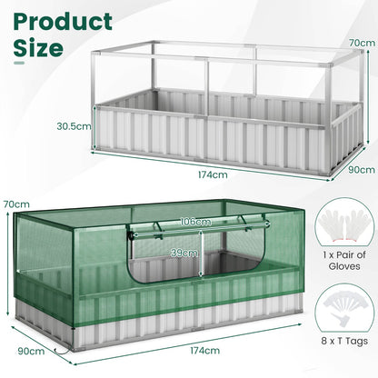 Galvanized Raised Garden Bed with Mini Greenhouse Cover for Herbs, Vegetables, Fruits