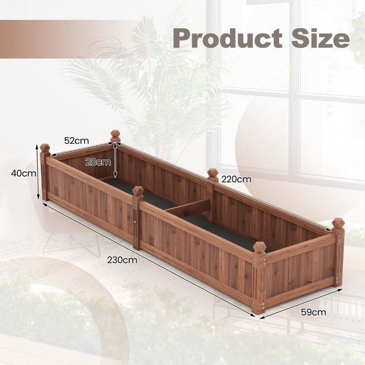 Large raised garden bed made from varnished fir wood for weather-resistant outdoor planting
