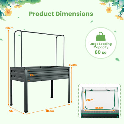 3-in-1 Raised Garden Bed with Greenhouse Cover and Trellis for Flower Herb Vegetable-Grey