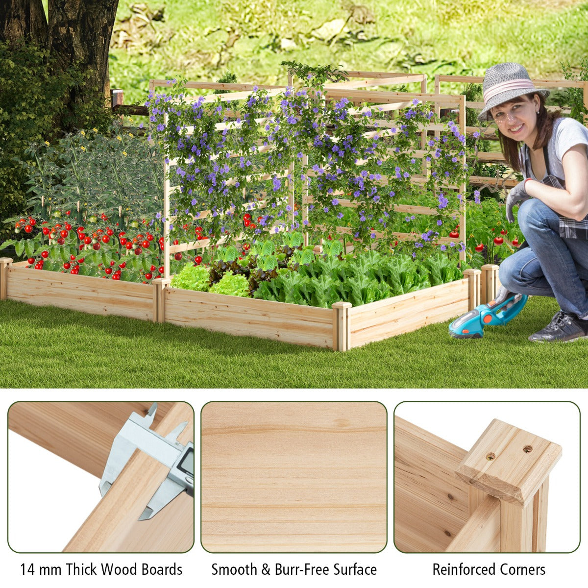 Natural fir wood garden bed resists warping and cracking for durable long-term outdoor use