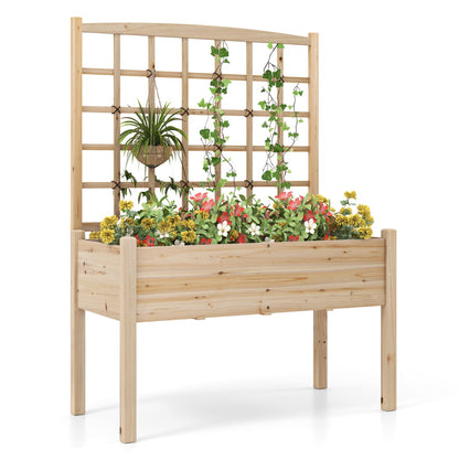 Raised Garden Bed with Lattice Trellis and Drainage Holes-Natural