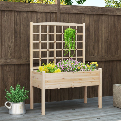 Raised Garden Bed with Lattice Trellis and Drainage Holes-Natural