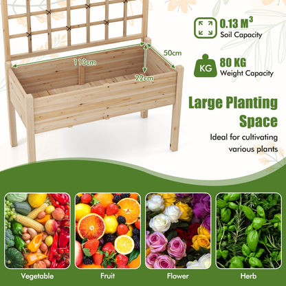 Raised Garden Bed with Lattice Trellis and Drainage Holes-Natural