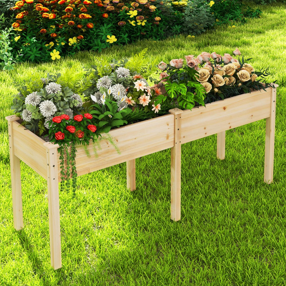 Raised Garden Bed with Legs Elevated Planter Box with Divider-Natural