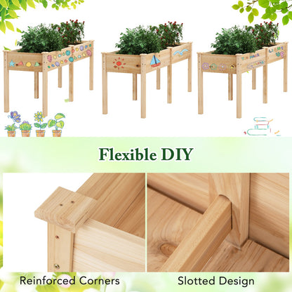 Raised Garden Bed with Legs Elevated Planter Box with Divider-Natural