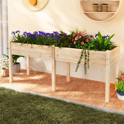 Raised Garden Bed with Legs Elevated Planter Box with Divider-Natural