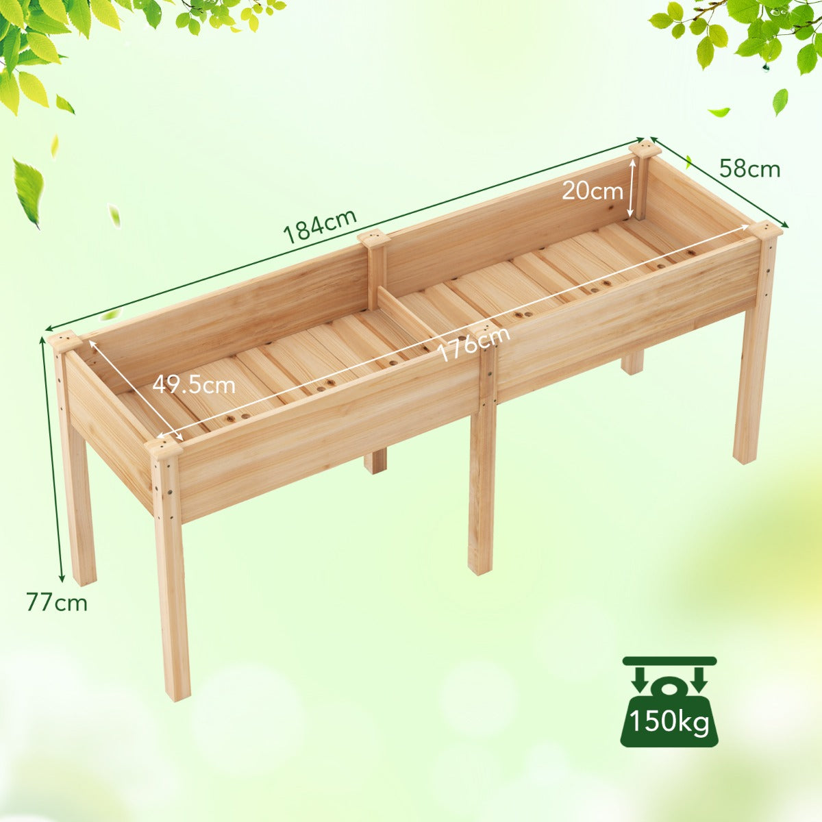 Raised Garden Bed with Legs Elevated Planter Box with Divider-Natural
