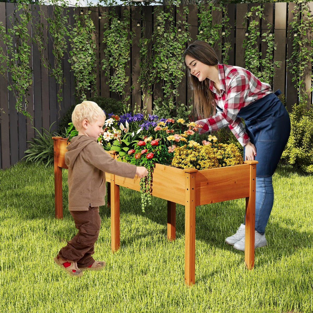 Raised Garden Bed with Legs Elevated Planter Box with Divider-Yellow