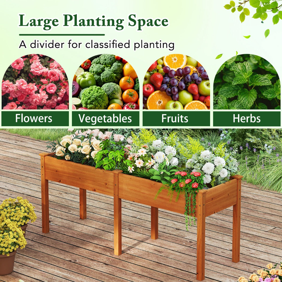 Raised Garden Bed with Legs Elevated Planter Box with Divider-Yellow