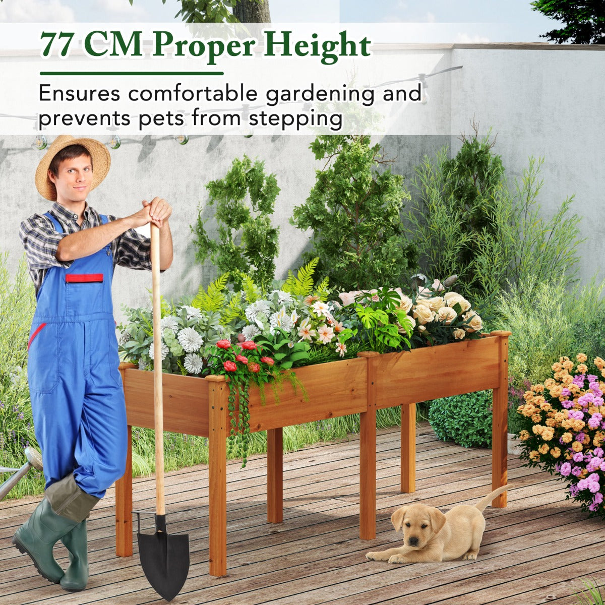 Raised Garden Bed with Legs Elevated Planter Box with Divider-Yellow