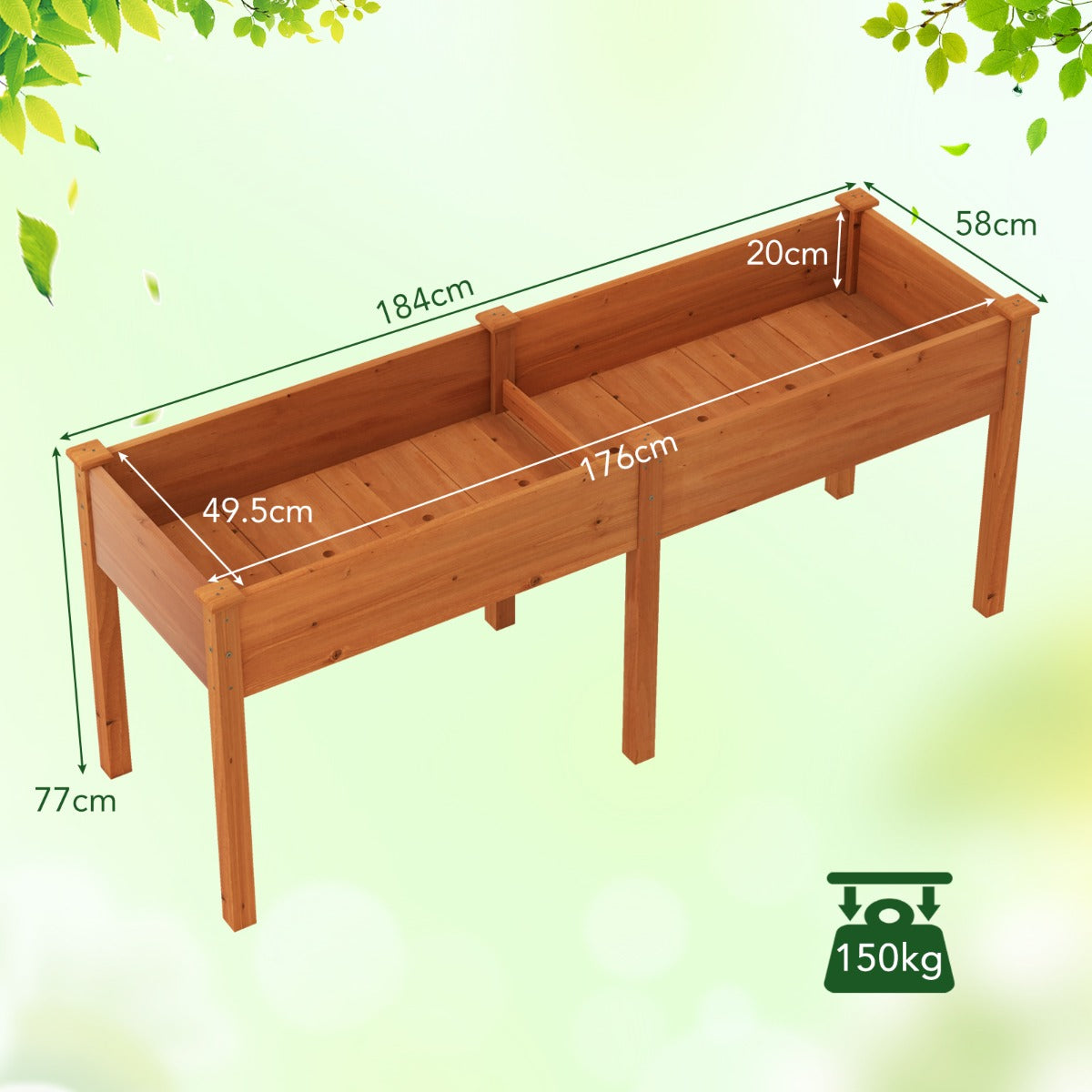 Raised Garden Bed with Legs Elevated Planter Box with Divider-Yellow