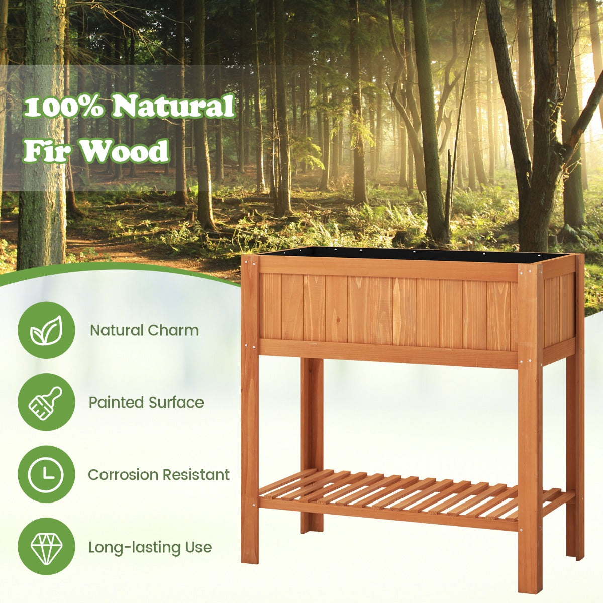 100 x 50 x 99 cm Raised Garden Bed with Storage Shelf for Backyard Garden-Brown