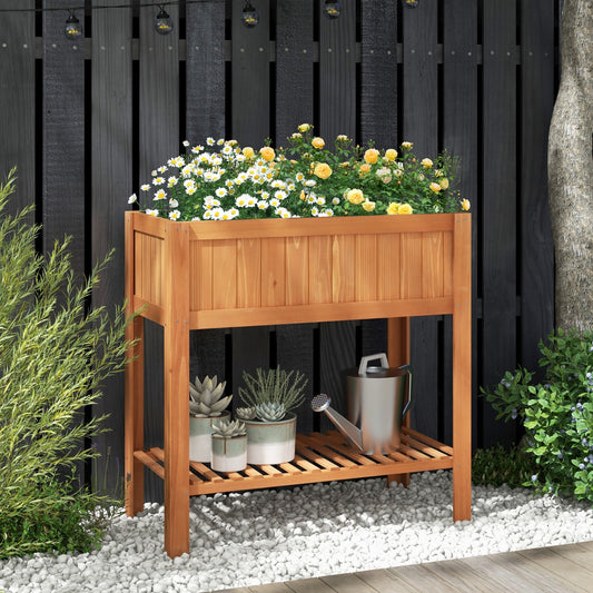 100 x 50 x 99 cm Raised Garden Bed with Storage Shelf for Backyard Garden-Brown