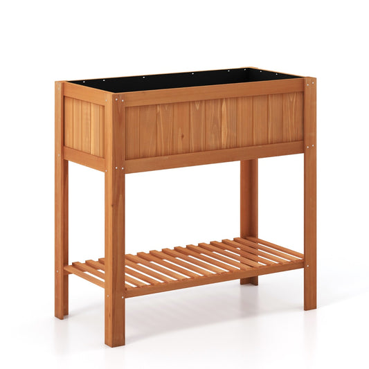 100 x 50 x 99 cm Raised Garden Bed with Storage Shelf for Backyard Garden-Brown
