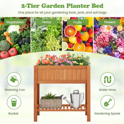 100 x 50 x 99 cm Raised Garden Bed with Storage Shelf for Backyard Garden-Brown