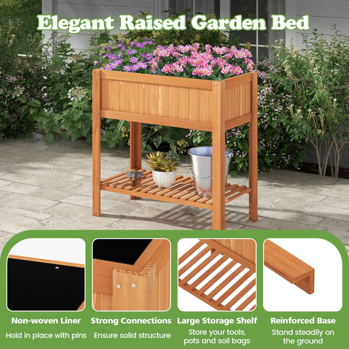 100 x 50 x 99 cm Raised Garden Bed with Storage Shelf for Backyard Garden-Brown