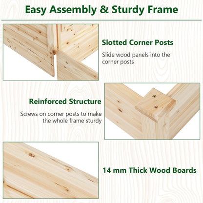 Large wooden garden bed combines durable construction, flexible planting and attractive design