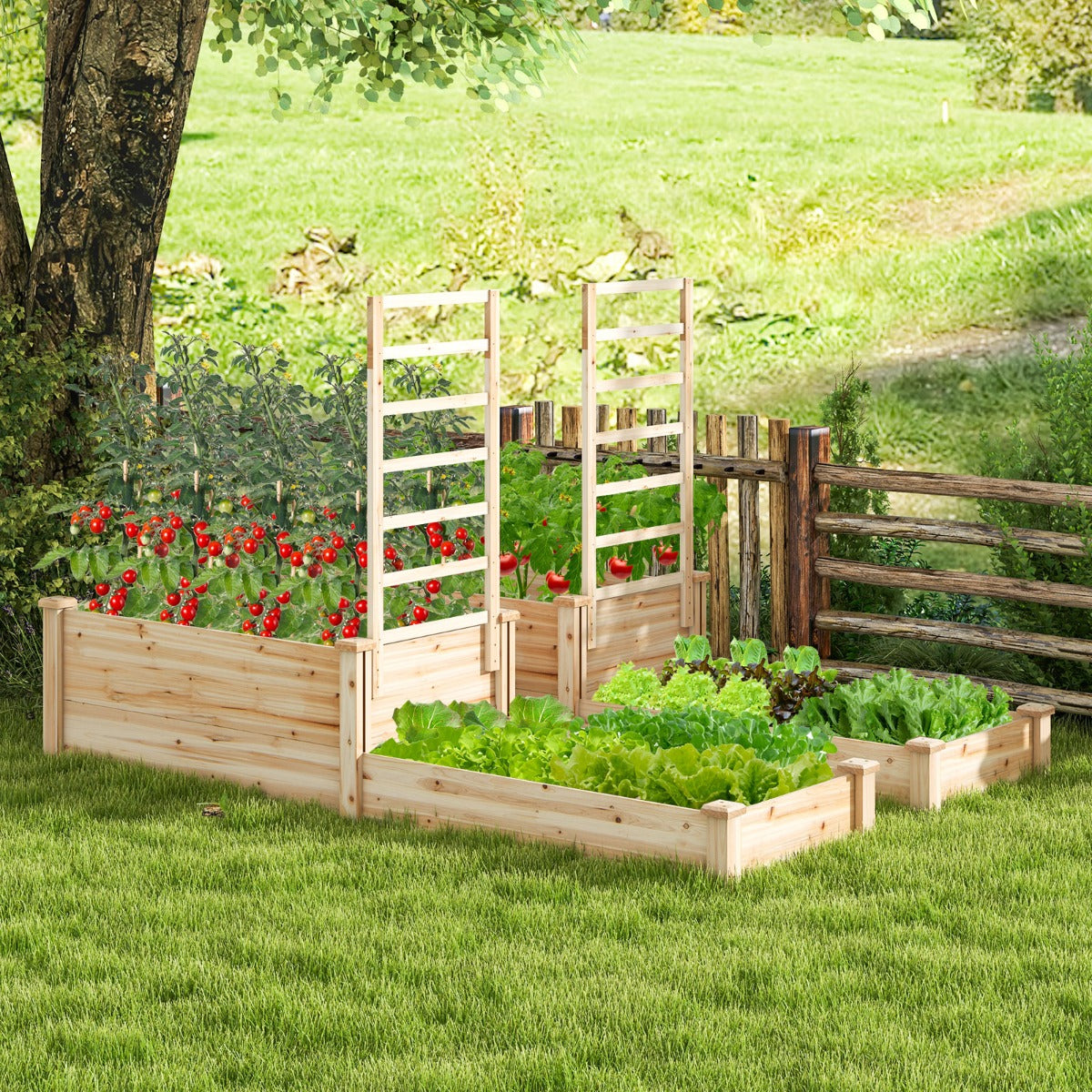 Large wooden garden bed combines durable construction, flexible planting and attractive design
