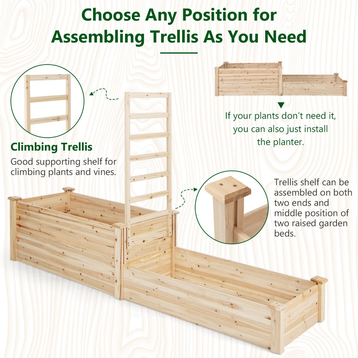 Rustic raised garden bed with slotted legs supports quick and hassle-free assembly