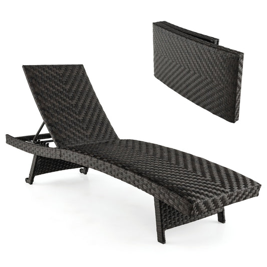 Costway Padded Rattan Lounge Chair with 5-Level Adjustable Backrest for Patio