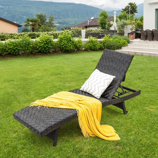 Costway Padded Rattan Lounge Chair with 5-Level Adjustable Backrest for Patio