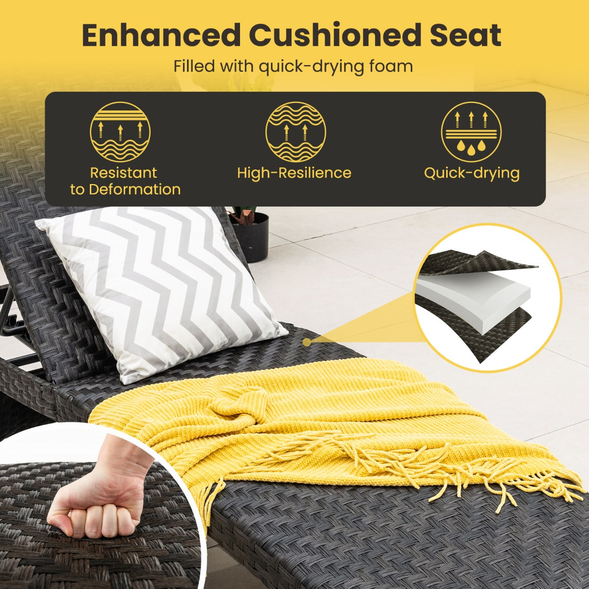 Five adjustable backrest positions suit reading, sunbathing, resting, and afternoon naps