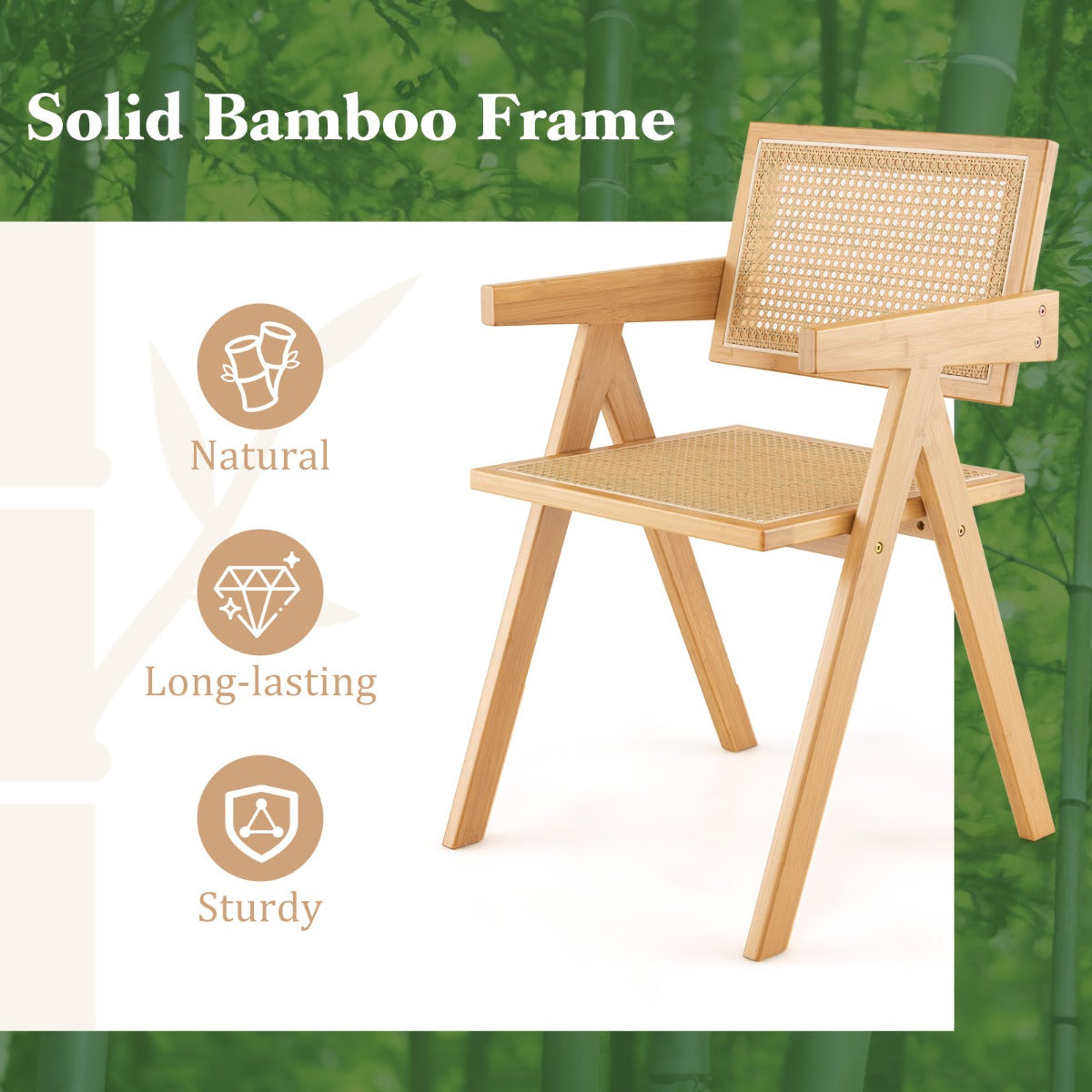 Rattan Dining Chair with Sturdy Bamboo Frame-Natural