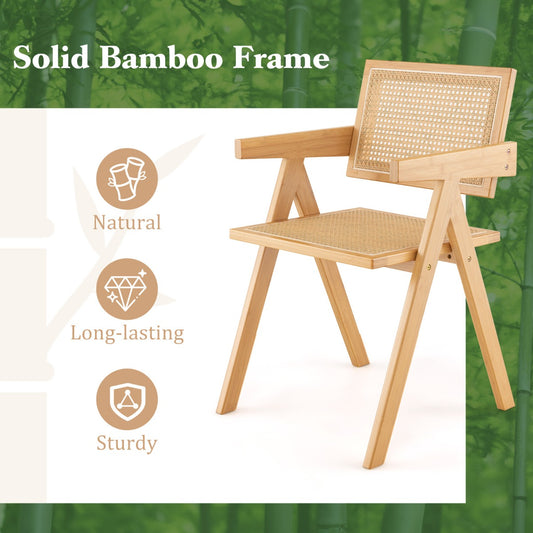 Rattan Dining Chair with Sturdy Bamboo Frame-Natural